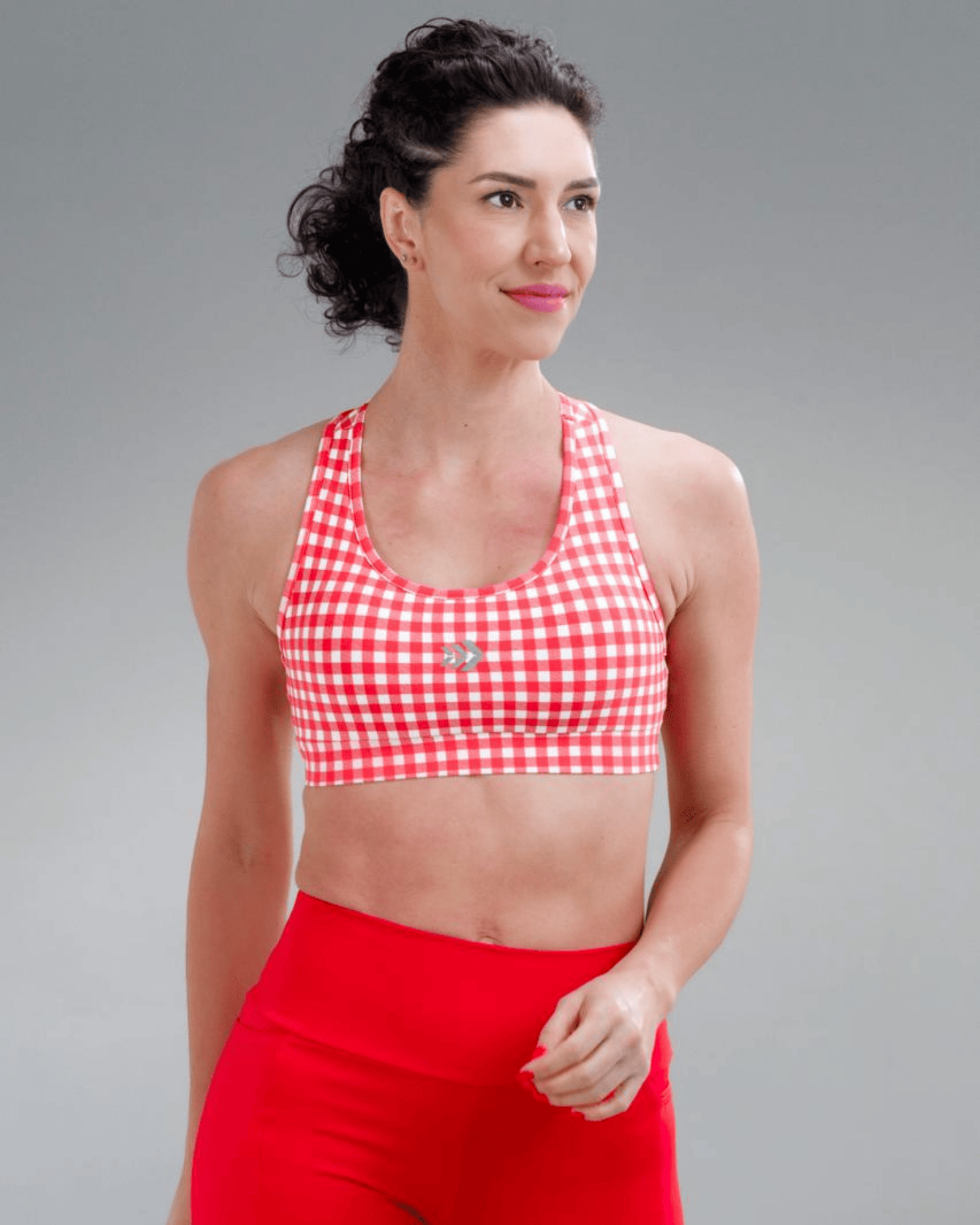 Top Fitness RP com Bojo - Estampa Vichy - Cereja