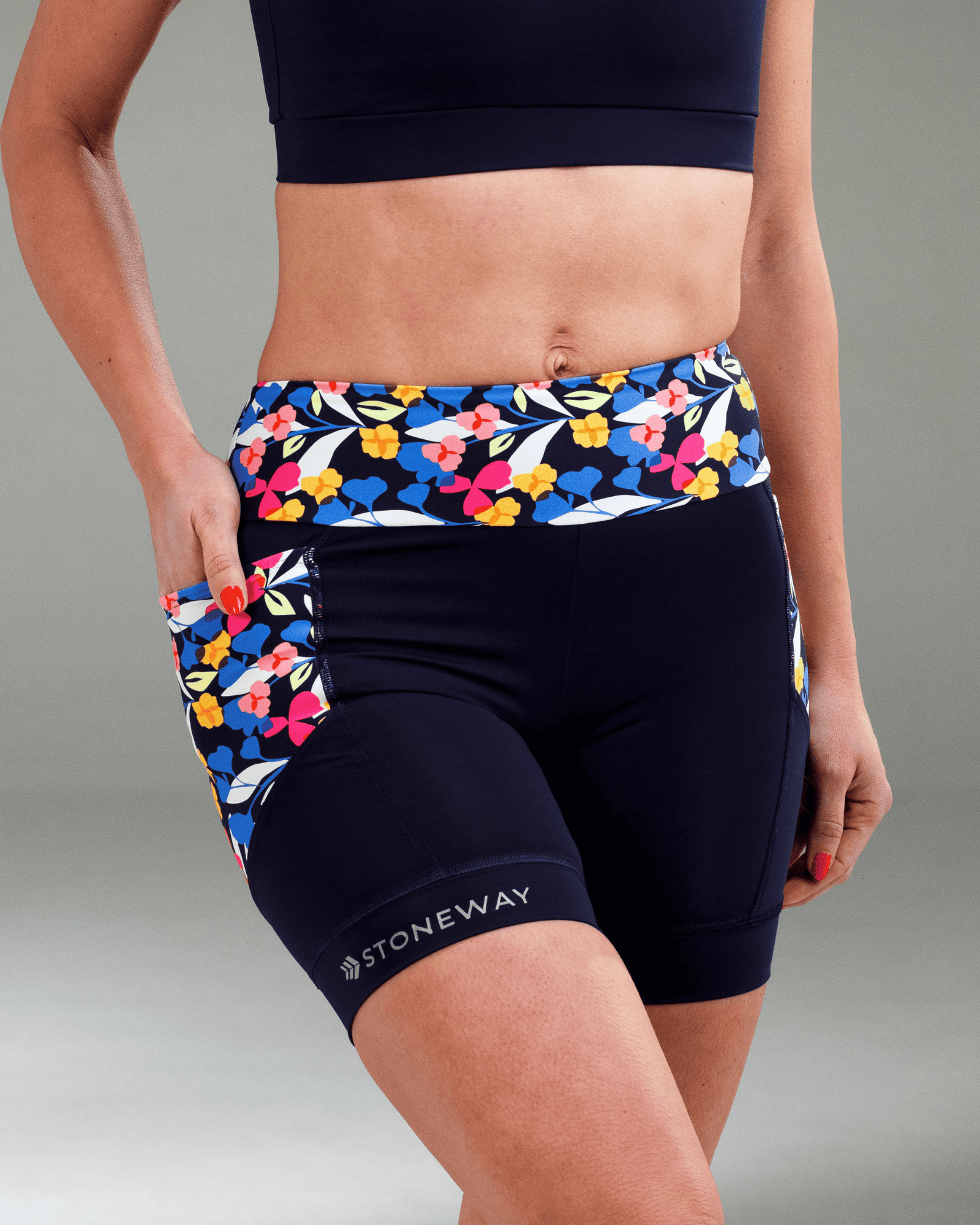 Bermuda Com Bolsos EXTREME RUN V3 - Estampa Santorini +Azul Marinho