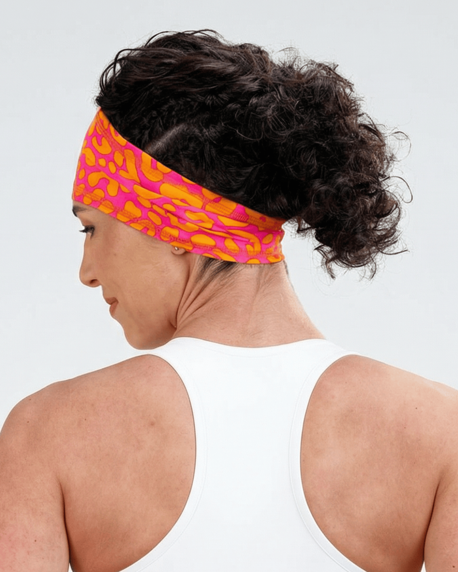 Faixa de Cabeça FITNESS - Estampa Jaguar Solar (Rosa + Laranja)