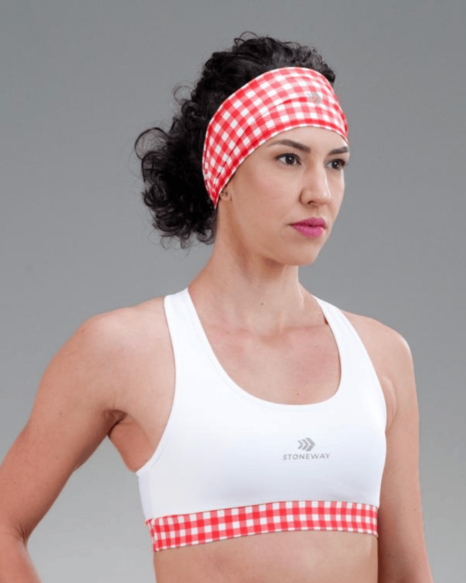 Faixa de Cabeça FITNESS- Estampa Vichy - Cereja