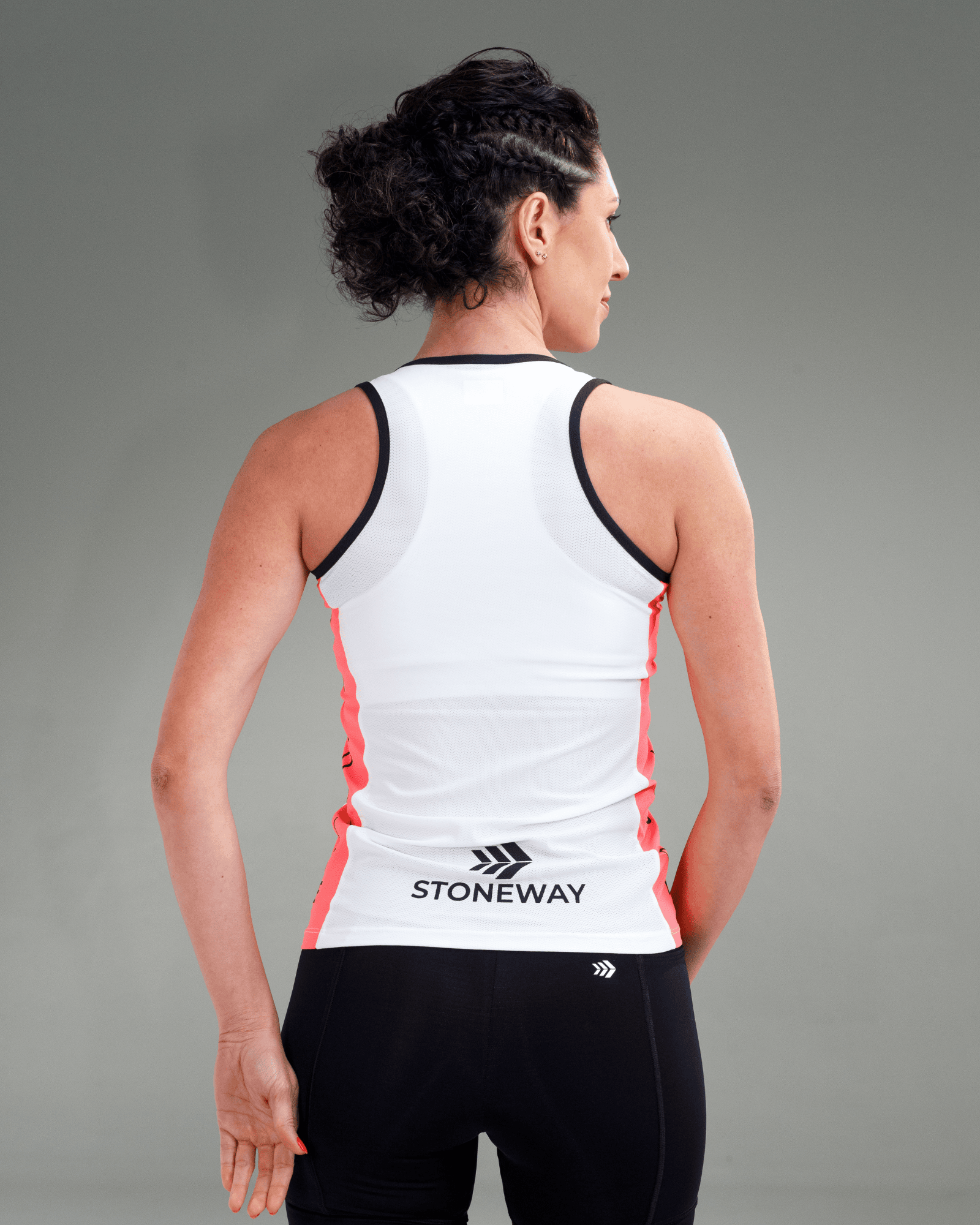 Regata Flexdry ATLETAS - Branco com Coral e Preto