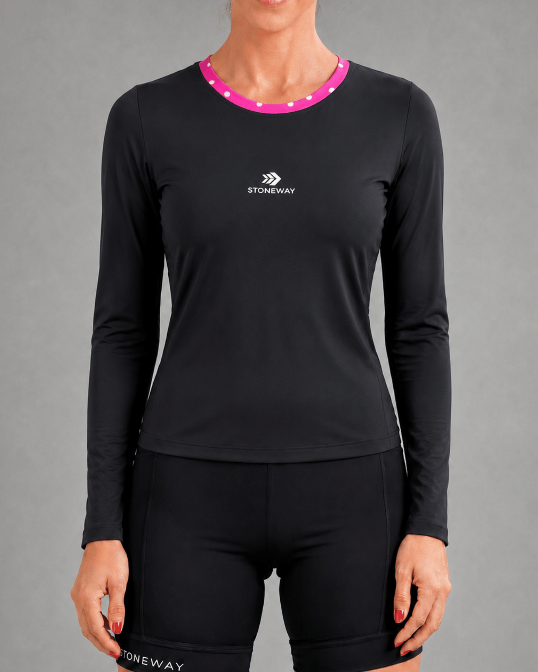 Blusa Manga Longa FITNESS - Preto + Gola Estampa Medina (PInk)
