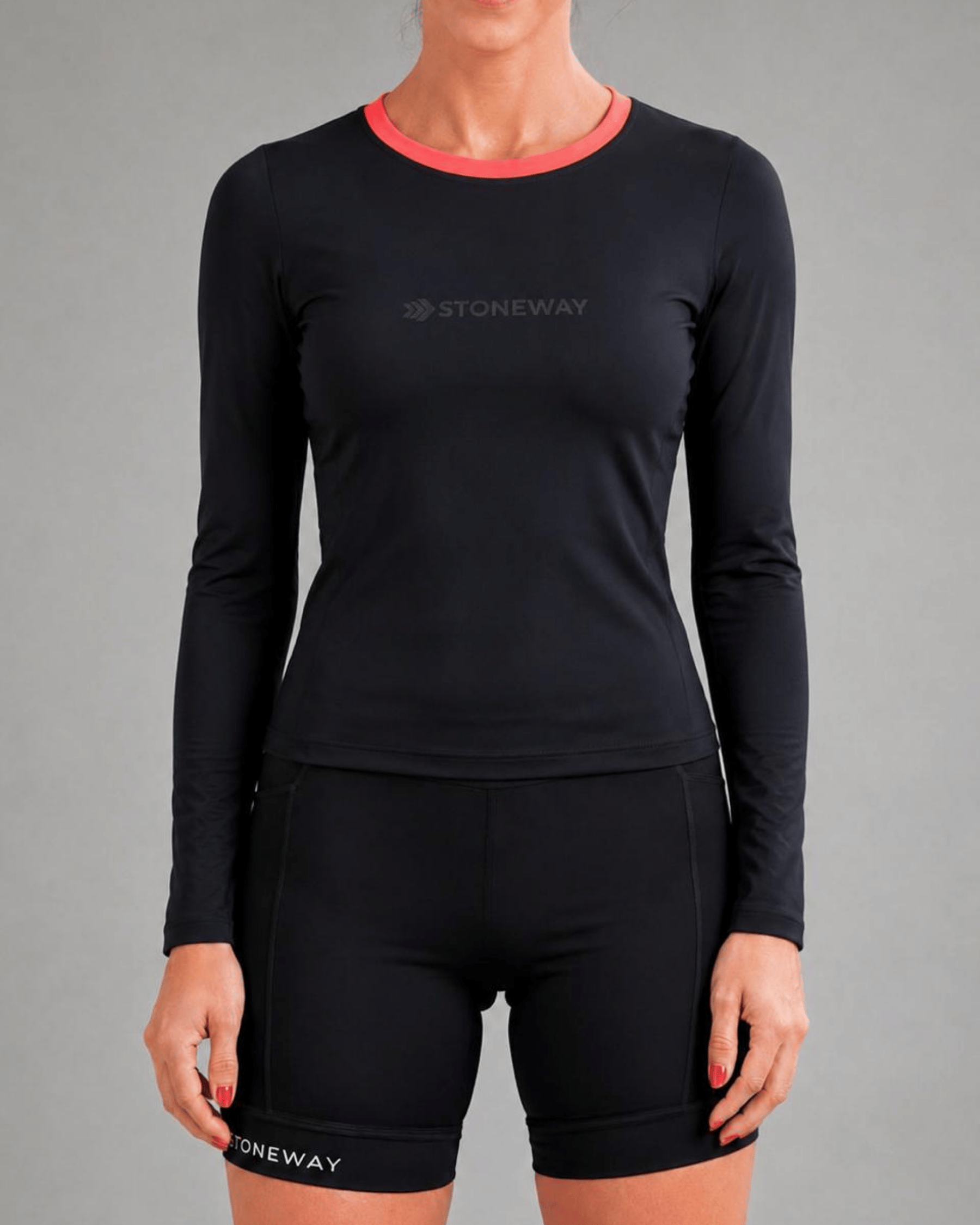 Blusa Manga Longa POWER – Preto + Gola Coral