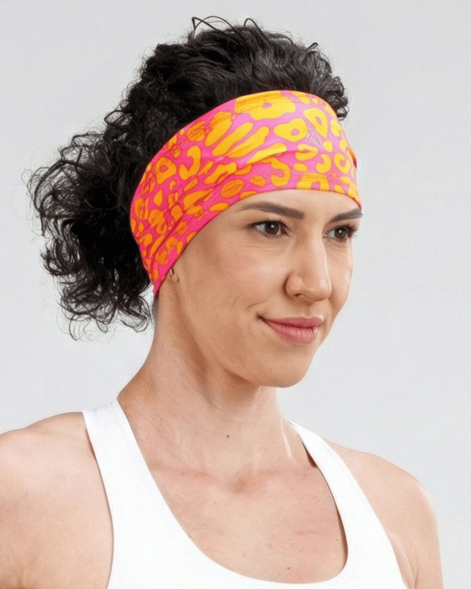 Faixa de Cabeça FITNESS - Estampa Jaguar Solar (Rosa + Laranja)