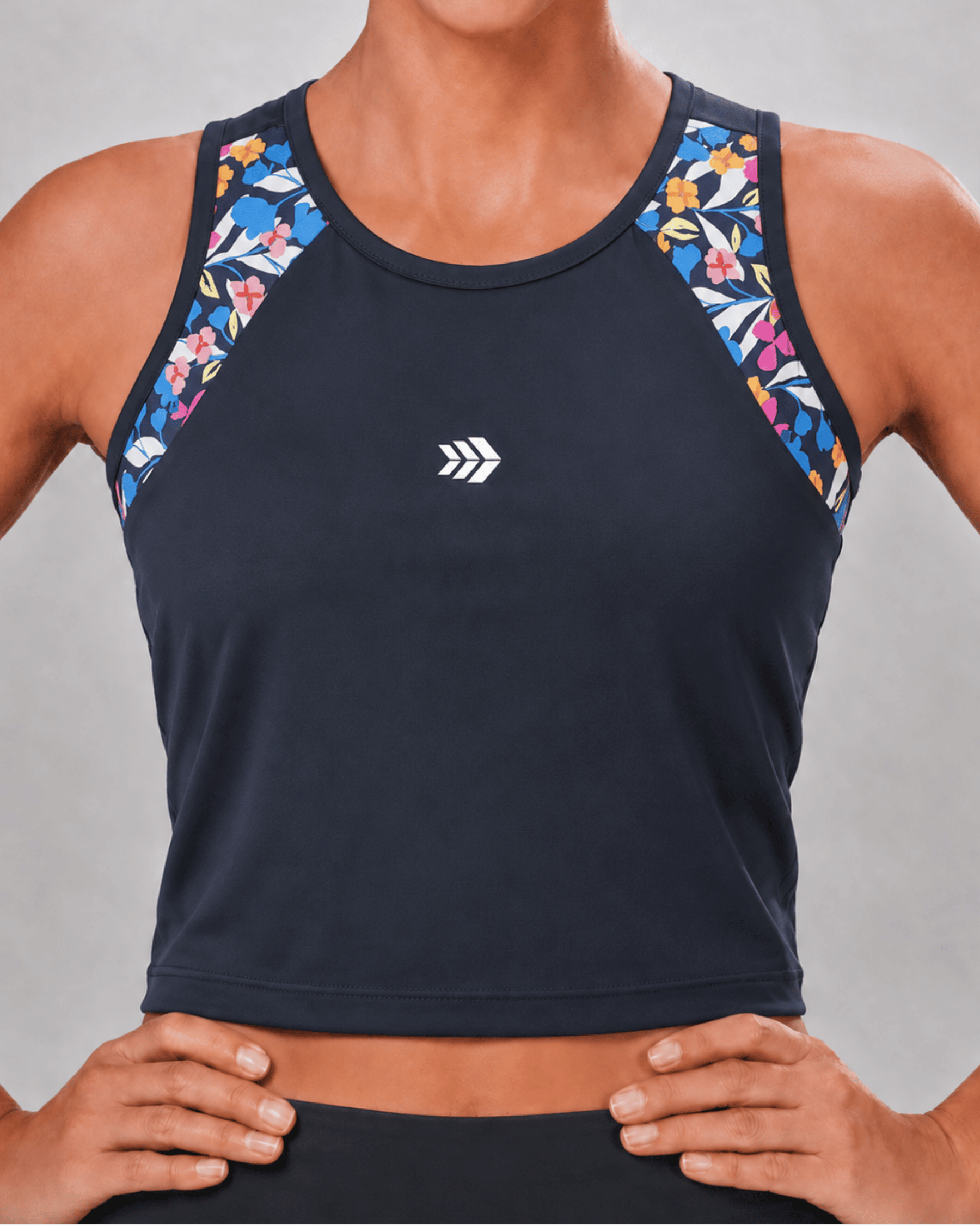 Regata Cropped RACE Fitness - Preto + Estampa Santorini
